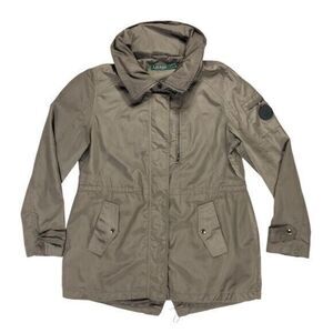 Lauren Ralph Lauren Hooded Utility Jacket Women L Gray Zip Adjustable Waist Coat